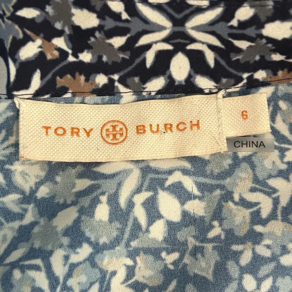 Tory Burch Shirt Size 6 Blue Floral Print Button Up Long Sleeve - Picture 3 of 8